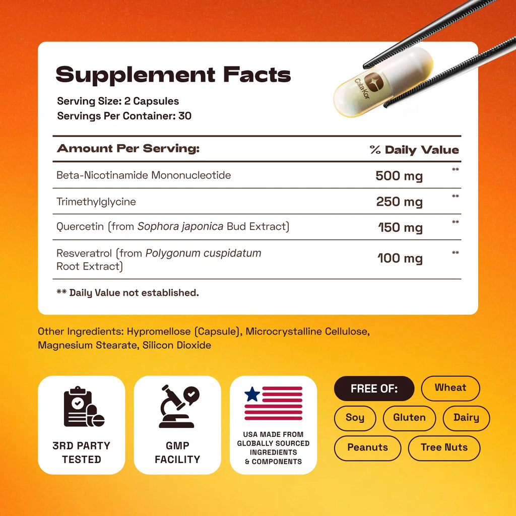 Cata-Kor NMN Supplement – 1000 Mg | Quercetin | TMG | Supports Cellular Energy & NAD+ Levels 