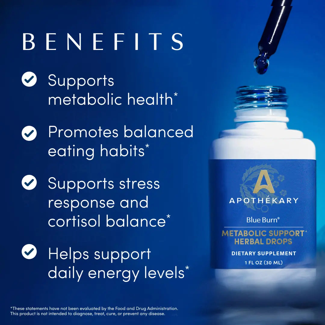 Apothékary Blue Burn - Metabolic Support Liquid Herbal Drops* | Antioxidant Rich, Alcohol-Free, Clinically-Tested, Certified Gluten-Free, PETA Certified Vegan & Cruelty-Free, Third Party Tested, Plant-Based, Made in the USA