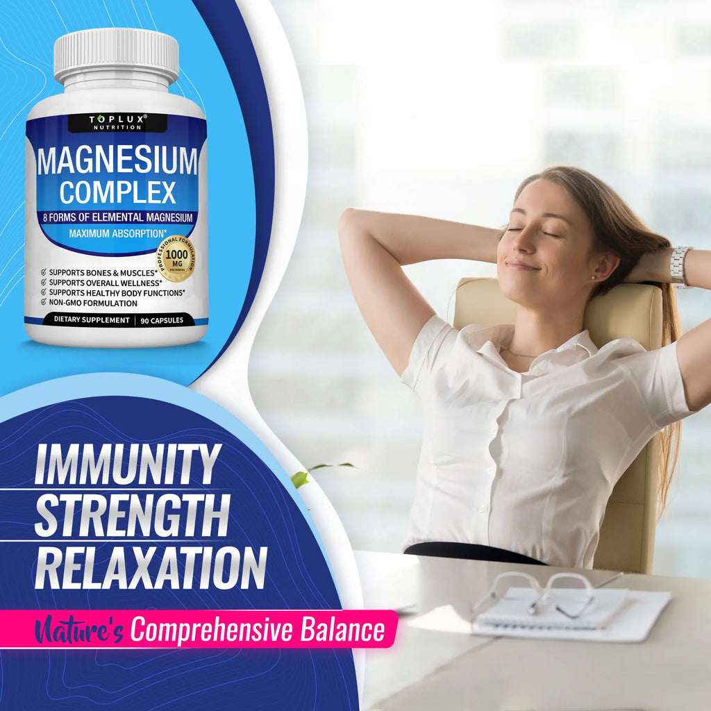 Toplux Magnesium Complex: Essential 1000mg Magnesium Supplement with 8 Key Ingredients