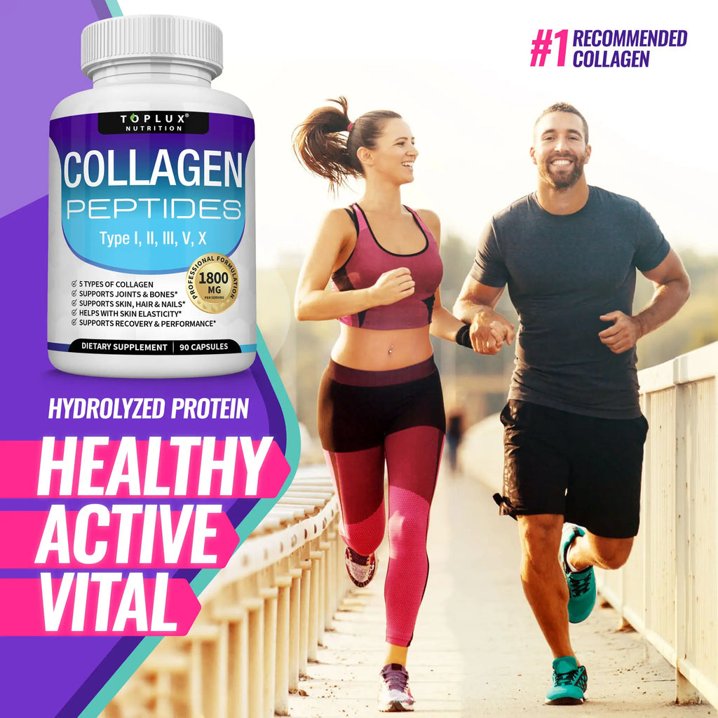 Toplux Nutrition Collagen Peptides | 5 Types Complex 1800Mg Dietary Supplement - 90 Capsules