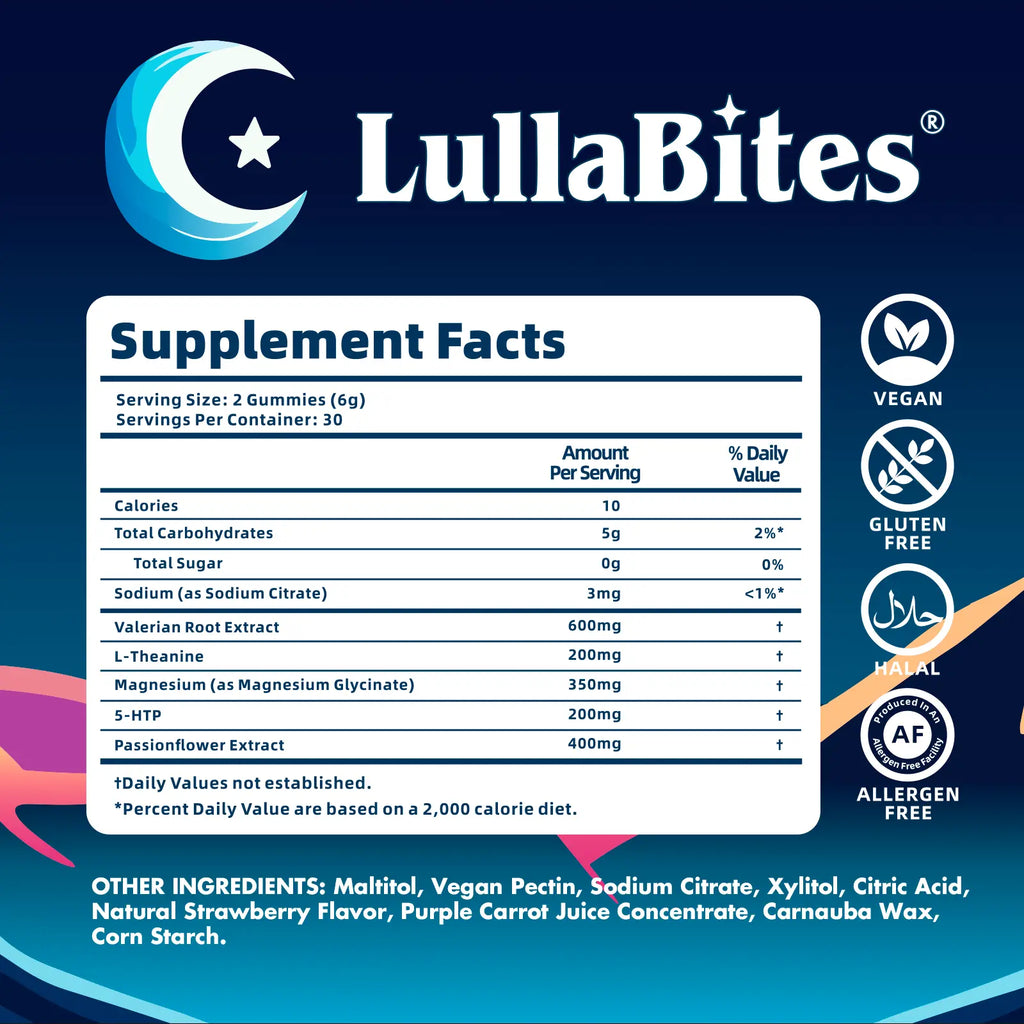 Lullabites Natural Sleep Gummies - 30 Servings -Sweet Strawberry Vitamin (Melatonin Free)