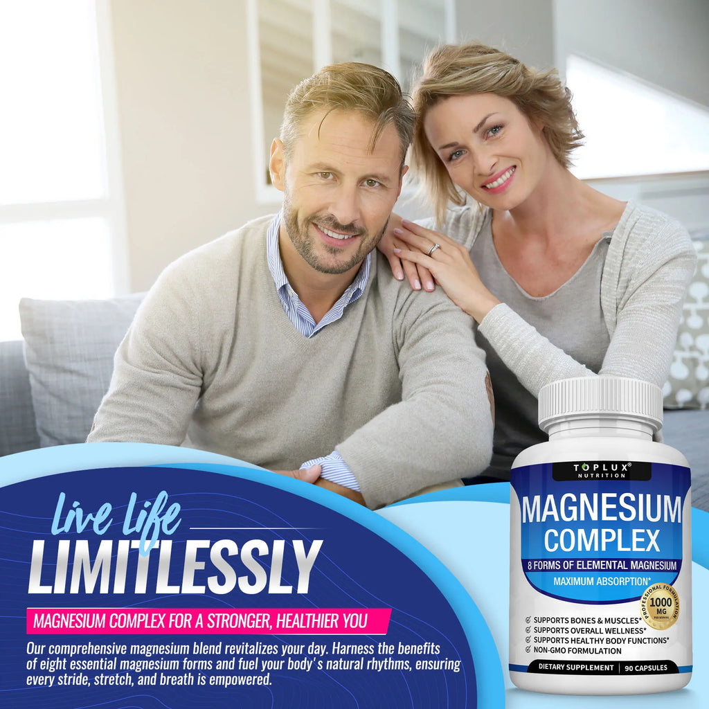 Toplux Magnesium Complex: Essential 1000mg Magnesium Supplement with 8 Key Ingredients