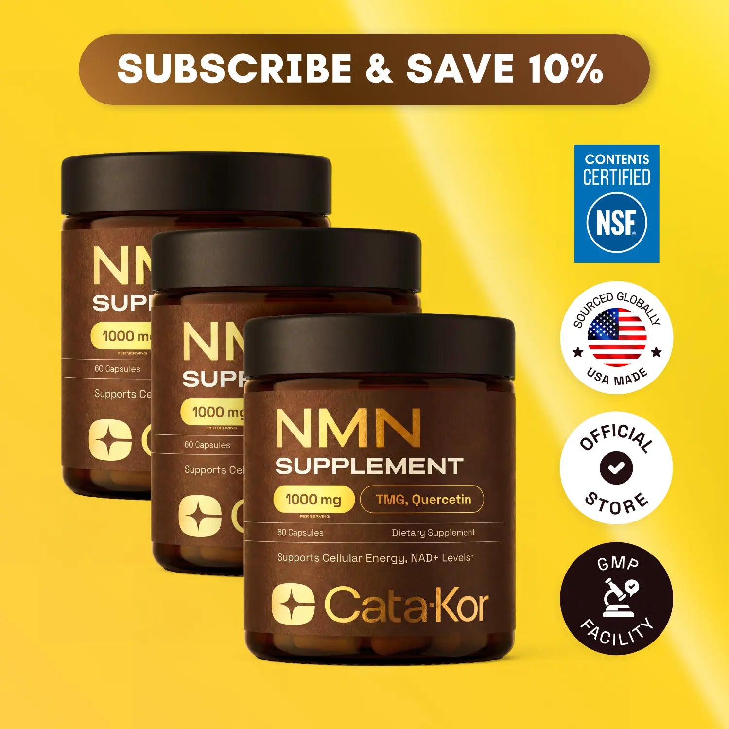 Cata-Kor NMN Supplement – 1000 Mg | Quercetin | TMG | Supports Cellular Energy & NAD+ Levels 
